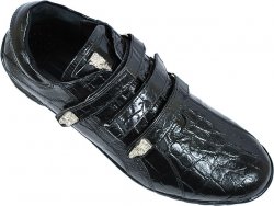 Giorgio Brutini Black Alligator Print Sneakers With Silver Alligator Ornaments On Tongue And Lace 200011