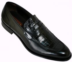 Mezlan "Brad" 13592-F Black Genuine Crocodile Loafers Shoes