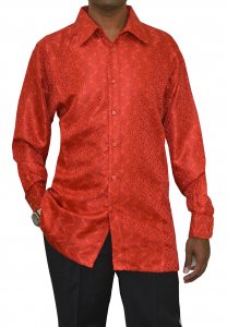 Bagazio Red / Wine Embroidered Artistic Design Microfiber Casual Long Sleeves Shirt BM1161