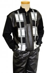 Bagazio Black / White Alligator Print PU Leather Half-Zip Sweater Outfit BM1653