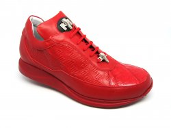 Mauri "King" 8900 Red Genuine Embossed Calfskin / Crocodile Sneakers With Silver Alligator Head