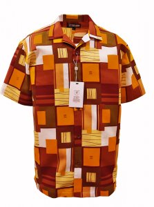 Stacy Adams Brown Multi / Gold / Beige Block Design Linen Short Sleeve Shirt 2550