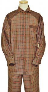Inserch Brown / Rust Plaid Design Soft Micro Poly / Suede Long Sleeve 2pc Outfit 115