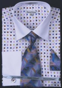 Daniel Ellissa White / Lilac Multi Polka Dot Shirt / Tie / Hanky Set With Free Cufflinks DS3769P2