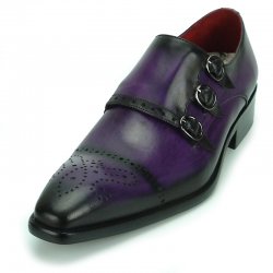 Encore By Fiesso Purple Genuine Leather Triple Buckle Loafer Shoes FI8703.