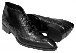 Duca Di Matiste 1102 Black Genuine Italian Calfskin Wingtip Leather Ankle Boots