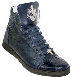 Mauri 8876 Navy Blue Genuine Alligator And Mauri Embossed Nappa Leather Casual Boots With Mauri Emblem Embroidery & Silver Mauri Alligator Head