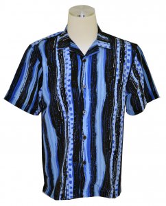 Silversilk Blue Combo / Black Abstract Design Microfiber Short Sleeve Shirt 2544