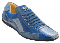 David X "Legui" Blue-Light Blue All-Over Genuine Ostrich Leg Sneakers