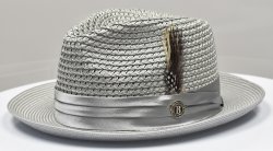 Bruno Capelo Silver Grey Braided Straw Fedora Hat JU-909.