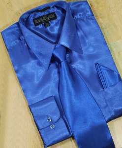 Daniel Ellissa Royal Blue Satin Dress Shirt/Tie/Hanky Set