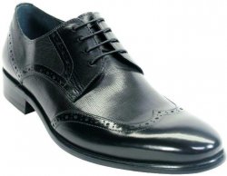 Carrucci Black Genuine Leather Oxford Wingtip Shoes KS886-734.