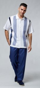 Silversilk Denim Blue / White Hand Woven Short Sleeve Knitted Outfit 8204