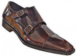 Mezlan "Cedar" Burgundy Genuine Patent Leather Shoes With Double Buckle 15467