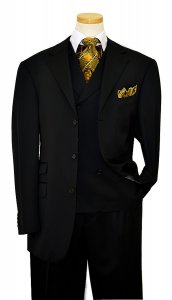 Extrema Black With Black Shadow Pinstripes 140's Wool Vested Suit HA00110 / HA00111