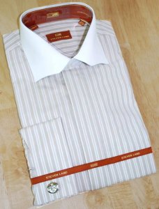 Steven Land Khaki/White Stripes 100% Cotton Shirt