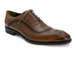 Mezlan "Bruno" Tan Antiqued Italian Calfskin with Perforated Design Oxford Shoes