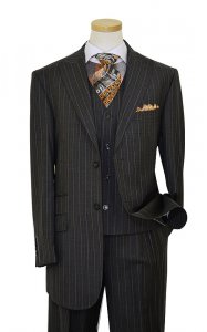 Luciano Carreli Collection Charcoal Grey / Rust / White Pinstripes Design Super 150'S Suit 6291-1029