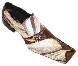 Fiesso Brown/Cream Croco Print Leather Shoes w/ Buckle FI6244