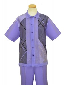 Silversilk Lavender / Pastel Purple / Plum Diagonal Line Design Button Up 2 Piece Short Sleeve Knitted Outfit 9334