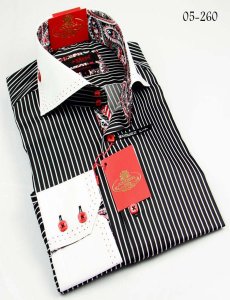 Axxess Black / White Handpick Stitching 100% Cotton Dress Shirt 05-260