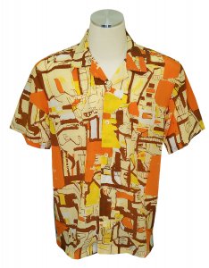 Silversilk Yellow / Rust / Beige Abstract Design Microfiber Short Sleeve Shirt 2578