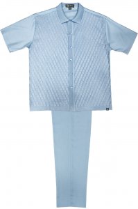 Silversilk Solid Light Blue Hand Woven Short Sleeve Knitted Outfit 8217