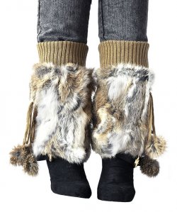 Winter Fur Ladies Brown Genuine Rabbit Fur Leg Warmer RLW01GR