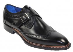 Emilio Franco "Riccardo" Black Genuine Calfskin Monk Strap Shoes.