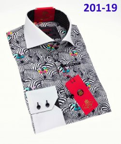 Axxess Black / White / Multi Zebra Design Cotton Modern Fit Dress Shirt With Button Cuff 201-19.