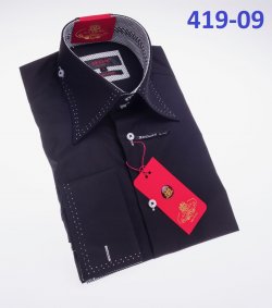 Axxess Black Pick Stitching Cotton Modern Fit Dress Shirt With French Cuff 419-09.