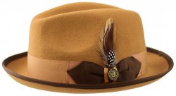Bruno Capelo Camel / Dark Brown Trimmed Australian Wool Fedora Hat GT-971