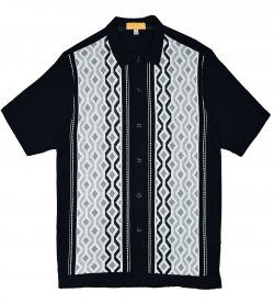 Silversilk Black / White / Silver Button Up Knitted Short Sleeve Shirt 8119