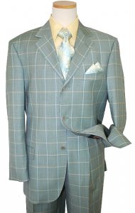 Extrema by Zanetti Light Olive with Tan/Light Blue Windowpanes Super 150's Wool Suit