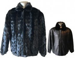 Winter Fur Black Diamond Mink Jacket Reversible to Leather With Full Skin Mink Collar M00R01BKR.