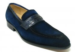 Carrucci Navy Genuine Suede / Leather Trim Penny Loafer KS478-119S.