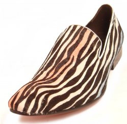 Encore By Fiesso White / Black Zebra Stripes Genuine Leather Loafer Shoes FI6772