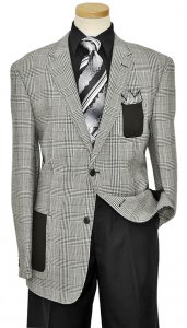 Tayion Collection White / Black / Pink Houndstooth Design Silk / Wool Suit With Elbow Patches 021