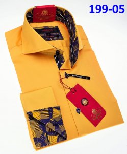 Axxess Classic Mustard Yellow / Blue Modern Fit Cotton Dress Shirt With French Cuff 199-05.