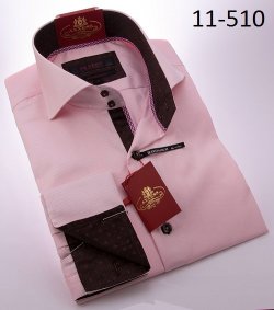 Axxess Pink / Brown Modern Fit Cotton Dress Shirt 11-510