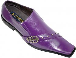 Fiesso Purple Leather Shoes With Metal Anchor Buckle And Metal Studs On The Strap FI8125.
