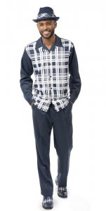 Montique Navy / White Woven Plaid Design Long Sleeve Outfit 2136