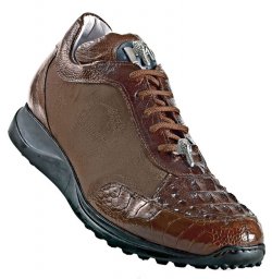 Mauri "Superb" 8741 Brown/Rust Genuine Hornback Alligator And Ostrich/Mauri Fabric Sneakers With Silver Mauri Alligator Head