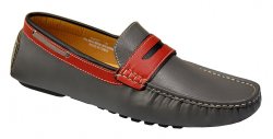 AC Casuals Grey / Red / Black Faux Leather Casual Driving Loafer Shoes 6520