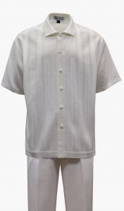 Silversilk White Lined Design Cotton Blend Short Sleeve Knitted Outfit 6118