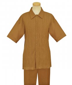 Bagazio Camel Brown With Hand Woven Stripe / Calligraphy Design Short Sleeves 2 Piece Knitted Outfit BM1325