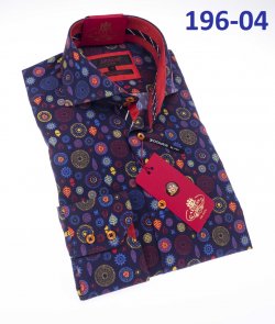 Axxess Navy Blue / Multicolor Artistic Design Cotton Modern Fit Dress Shirt With Button Cuff 196-04.
