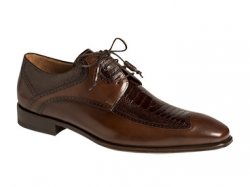 Mezlan "Toledo" 3945 Brown Genuine Ostrich Leg / Burnished Italian Calfskin Oxford Shoes