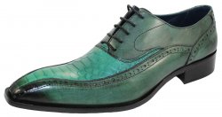 Duca Di Matiste 405 Green / Mint Genuine Italian Calfskin Leather / Snakeskin Print Shoes.