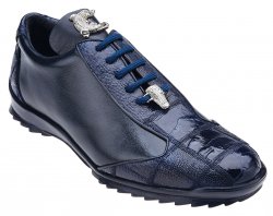 Belvedere "Paulo" Night Blue Genuine Ostrich / Soft Calf Casual Sneakers 40486.